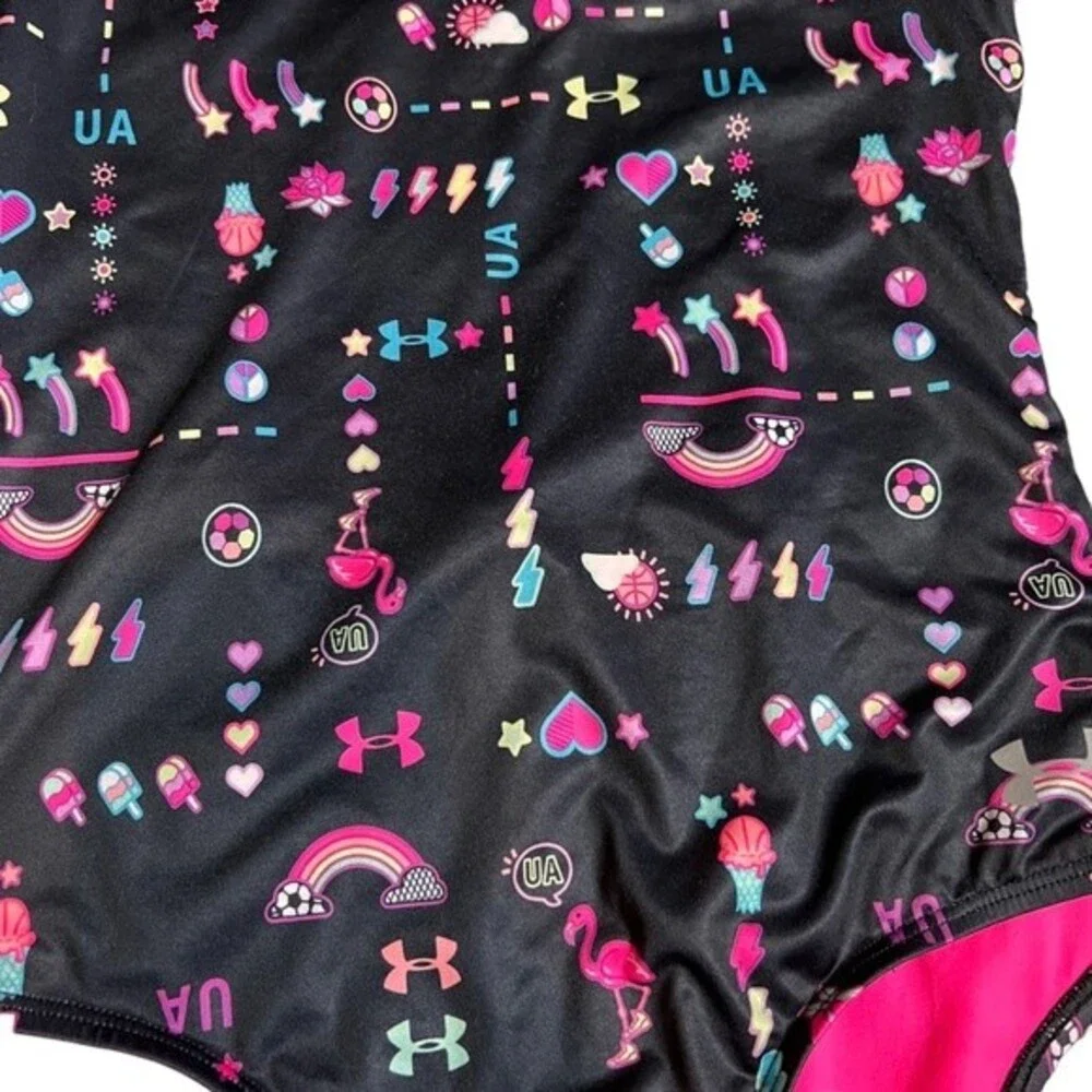 Under Armour One Piece Swimsuit Size 16 Black Hot Pink Modest Lined Graphic